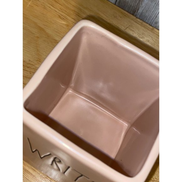 Rae Dunn Ceramic Pink Write Desk Organizer Pencil Pen Holder Caddy - Picture 6 of 8